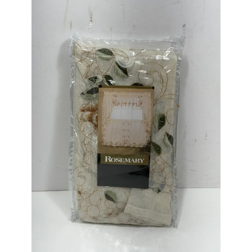 Rosemary Embroidered Floral Tier Curtain Pair Linen 58x24 Style 238 NIP